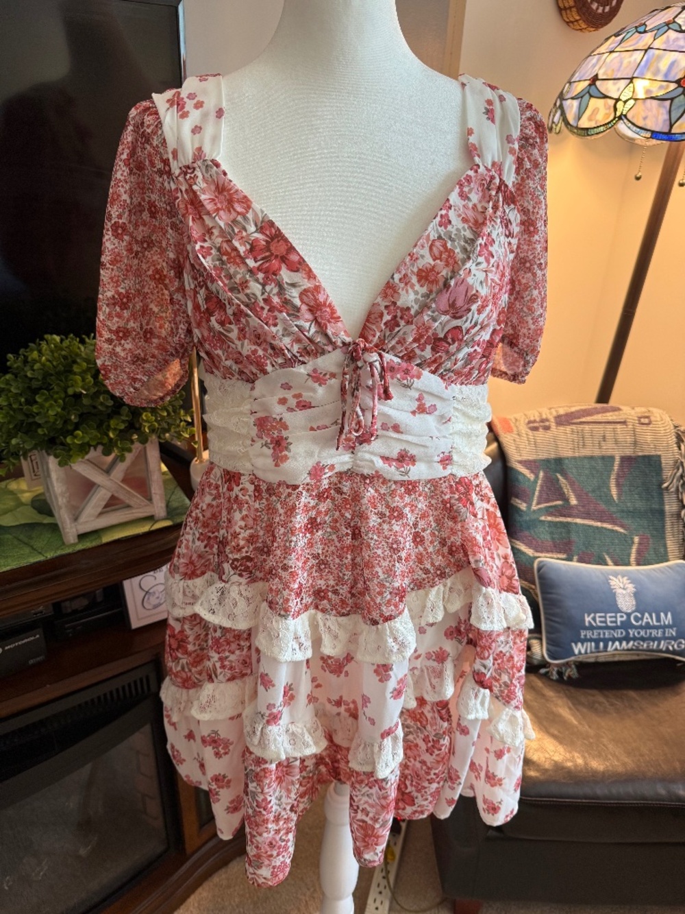 Altar'd State Aderny Patchwork Red Dress XL